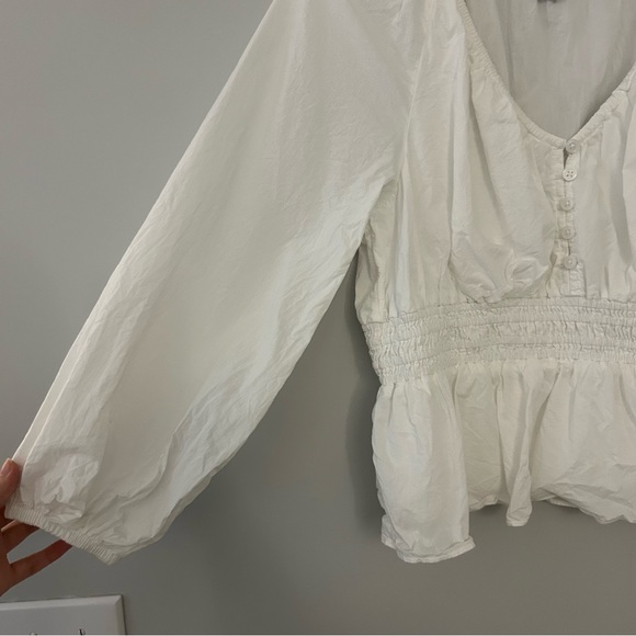 J.Crew V-Neck Smocked-Waist Top in White Lightweight Cotton - Picture 4 of 7